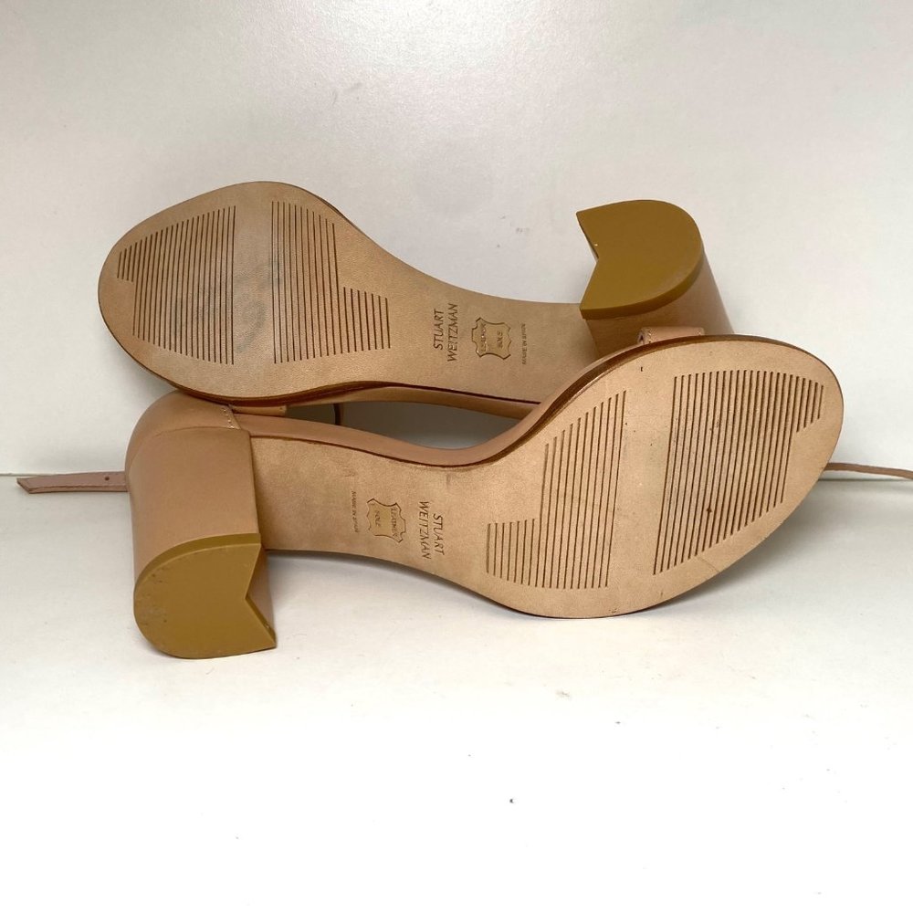 NEW Stuart Weitzman Nearlynude Strap Sandal Smooth Leather Block Heels Nude - Picture 6 of 7